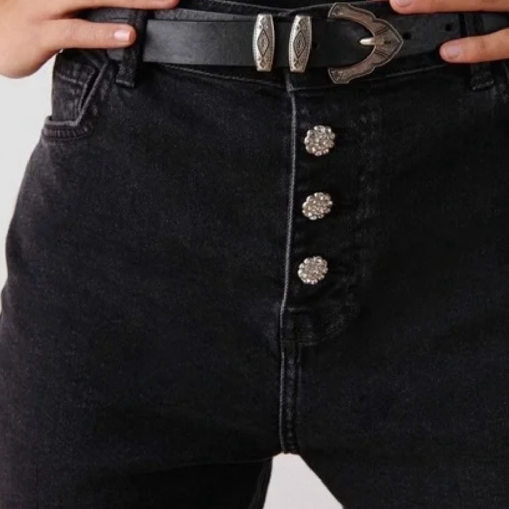 Ba&sh black cigarette jeans w silver bijoux button fly like new
